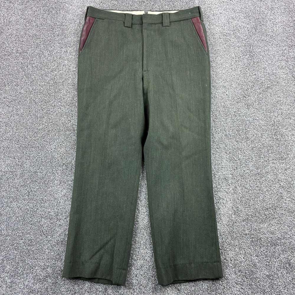 Vintage L.L. Bean Wool Field Pants Mens 34x30 Green Leather Trim‎ Made in USA